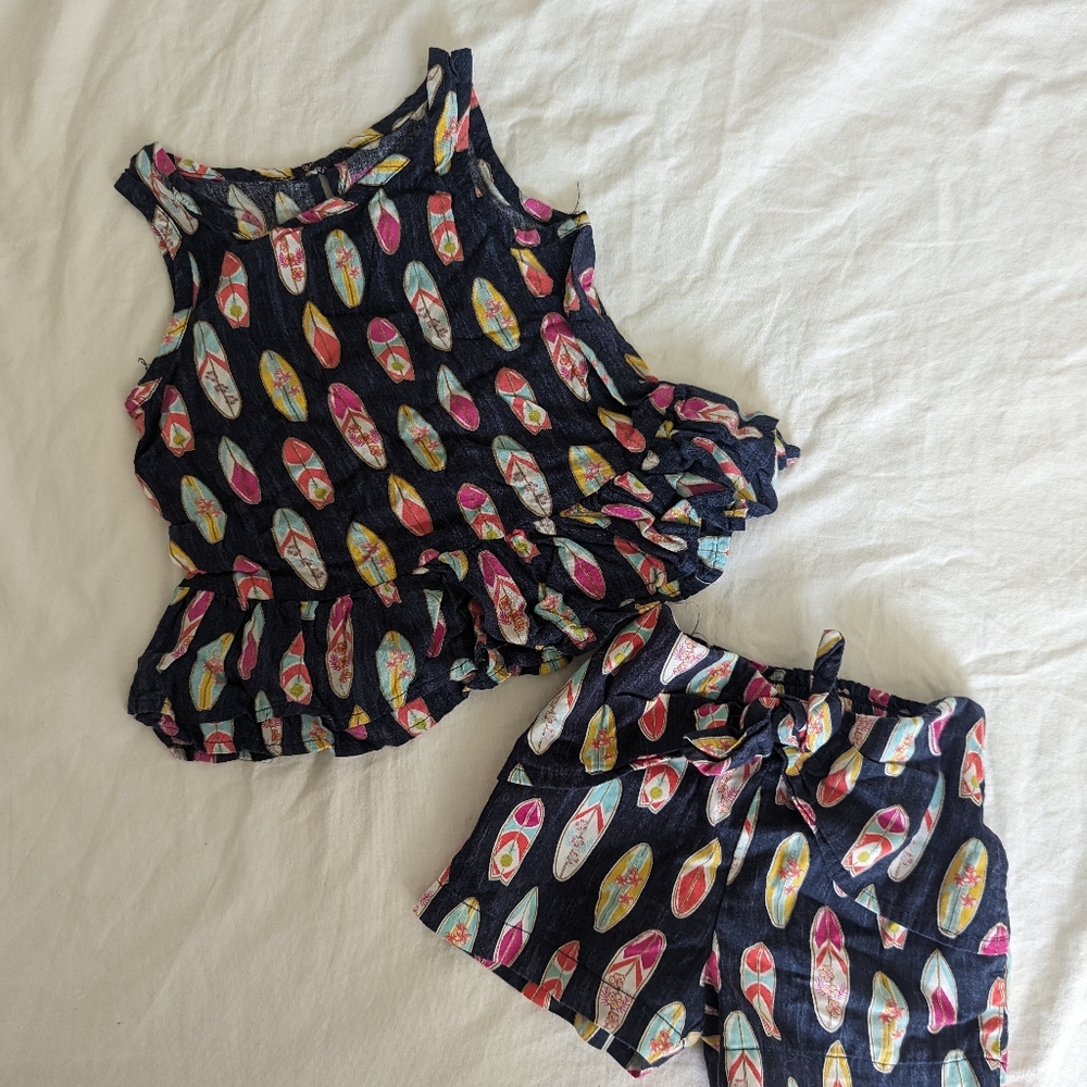Girls Genuine Kids from Oshkosh navy blue surfboard short and tank set size 3T
